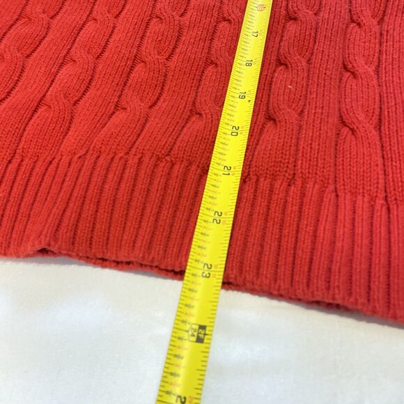 Chaps Red Cable Knit Sweater Large Long Sleeve V-Neck Womens Pullover 100% Cotto - Picture 7 of 8